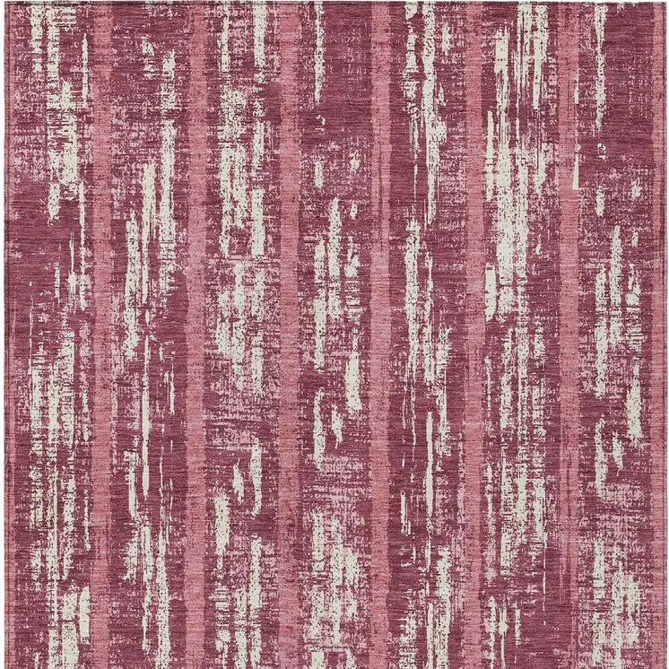 10' X 14' Blush And Ivory Striped Washable Indoor Outdoor Area Rug