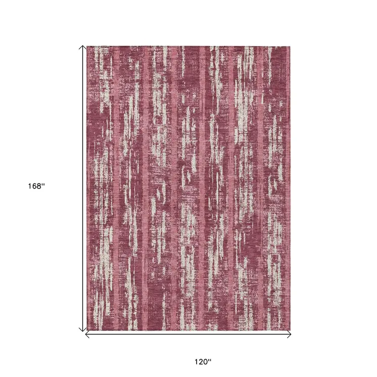 10' X 14' Blush And Ivory Striped Washable Indoor Outdoor Area Rug