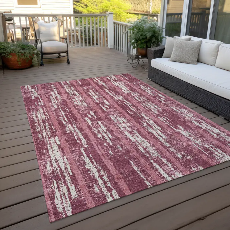 10' X 14' Blush And Ivory Striped Washable Indoor Outdoor Area Rug