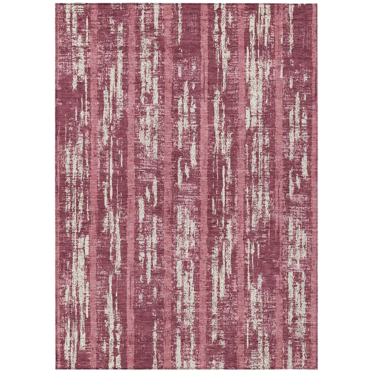 10' X 14' Blush And Ivory Striped Washable Indoor Outdoor Area Rug