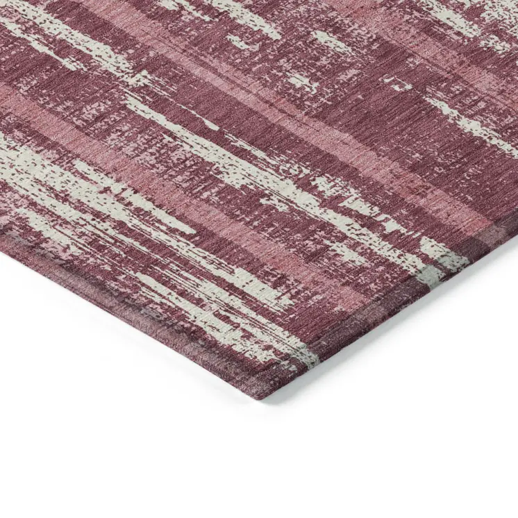 10' X 14' Blush And Ivory Striped Washable Indoor Outdoor Area Rug