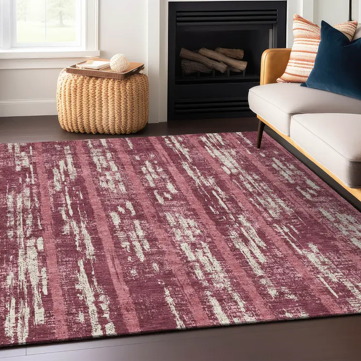 10' X 14' Blush And Ivory Striped Washable Indoor Outdoor Area Rug