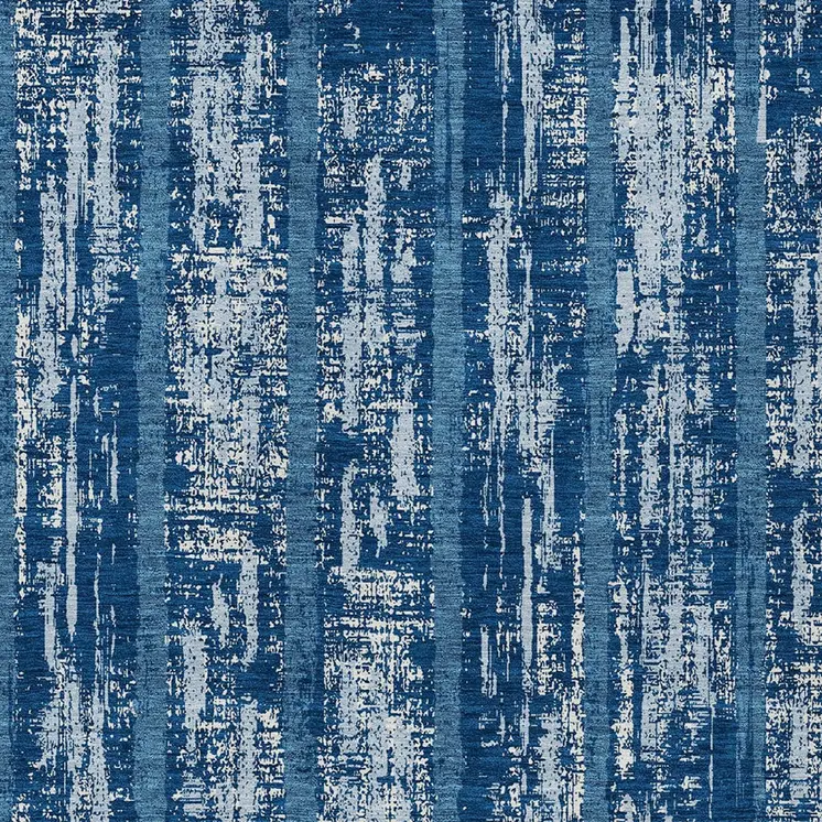 3' X 5' Blue And Ivory Striped Washable Indoor Outdoor Area Rug