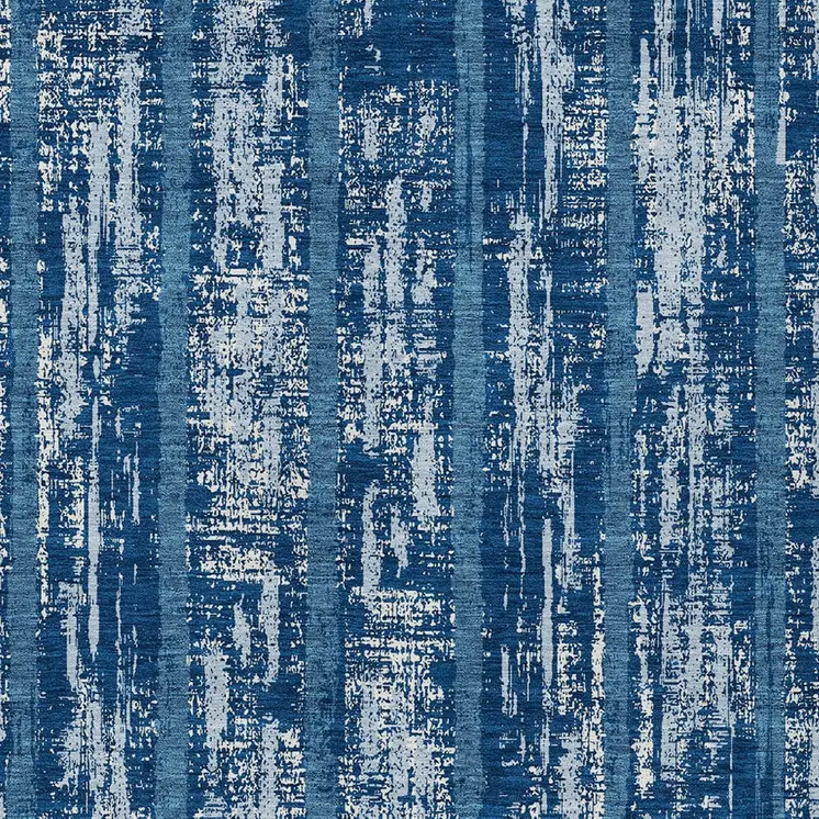 5' X 8' Blue And Ivory Striped Washable Indoor Outdoor Area Rug