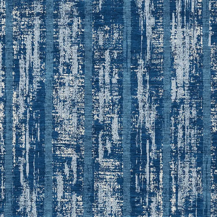 8' X 10' Blue And Ivory Striped Washable Indoor Outdoor Area Rug