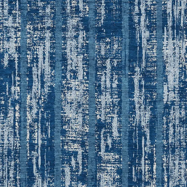 9' X 12' Blue And Ivory Striped Washable Indoor Outdoor Area Rug