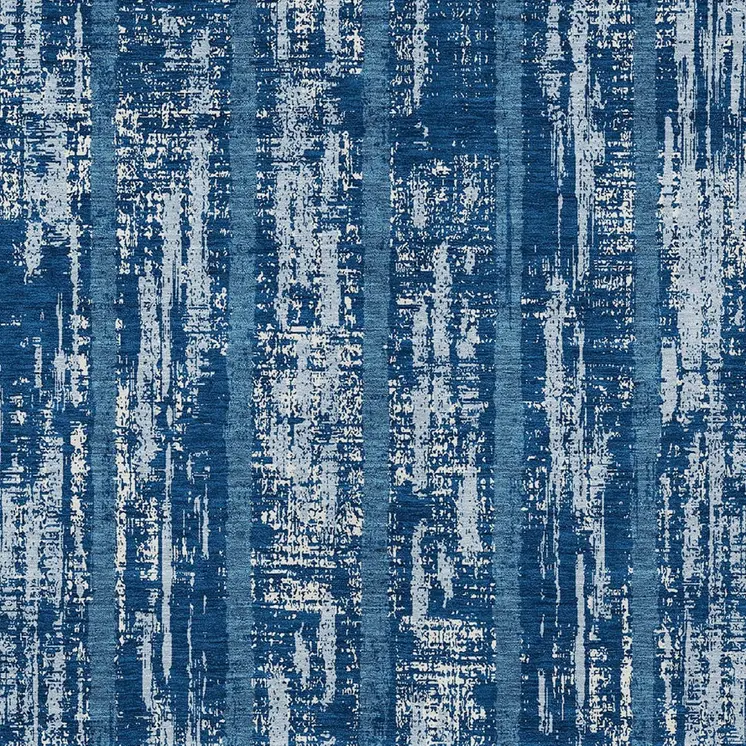 10' X 14' Blue And Ivory Striped Washable Indoor Outdoor Area Rug