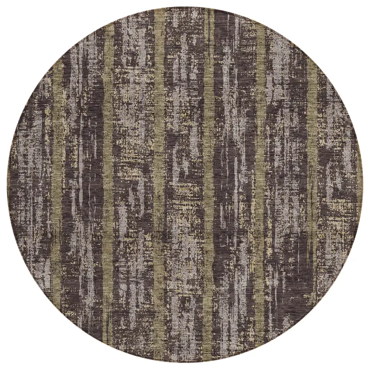 8' Chocolate And Beige Round Striped Washable Indoor Outdoor Area Rug