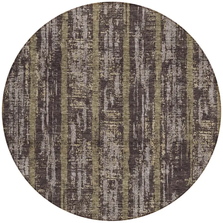 8' Chocolate And Beige Round Striped Washable Indoor Outdoor Area Rug