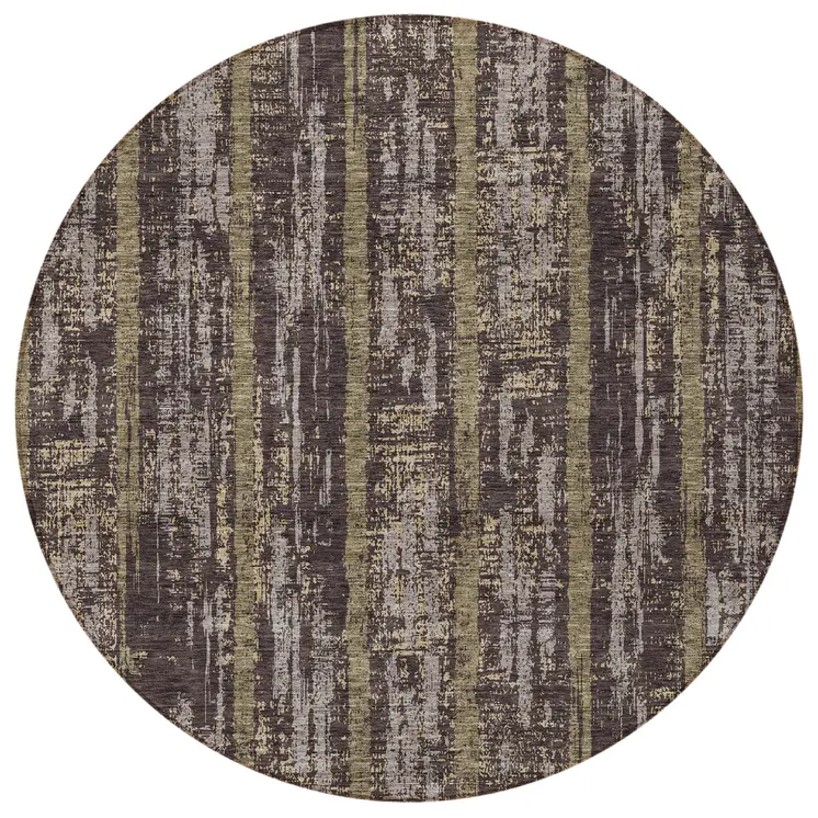 8' Chocolate And Beige Round Striped Washable Indoor Outdoor Area Rug