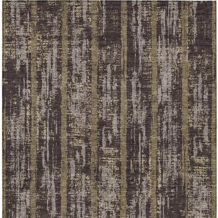10' X 14' Chocolate And Beige Striped Washable Indoor Outdoor Area Rug