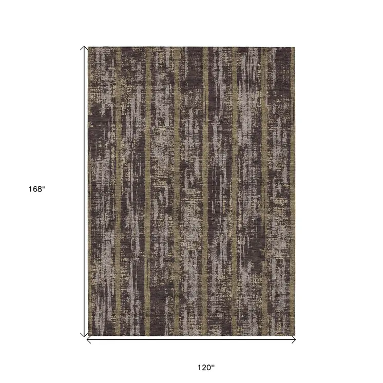 10' X 14' Chocolate And Beige Striped Washable Indoor Outdoor Area Rug