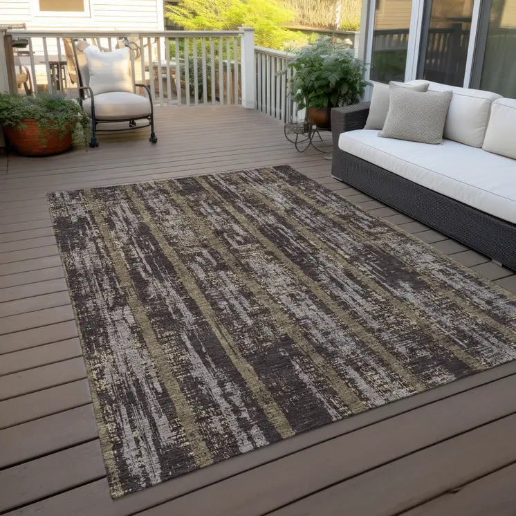 10' X 14' Chocolate And Beige Striped Washable Indoor Outdoor Area Rug