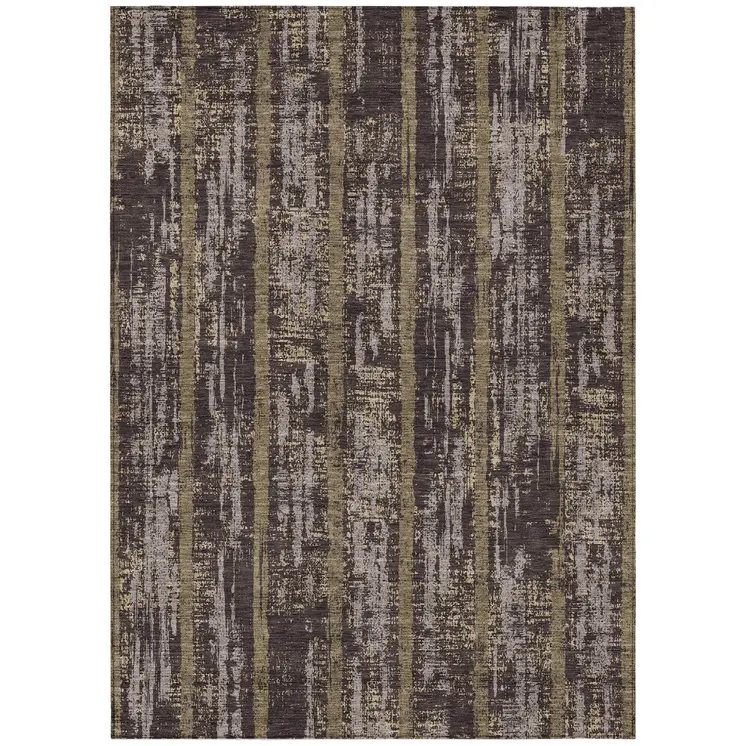 10' X 14' Chocolate And Beige Striped Washable Indoor Outdoor Area Rug