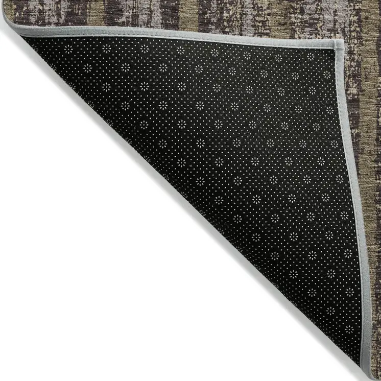 10' X 14' Chocolate And Beige Striped Washable Indoor Outdoor Area Rug