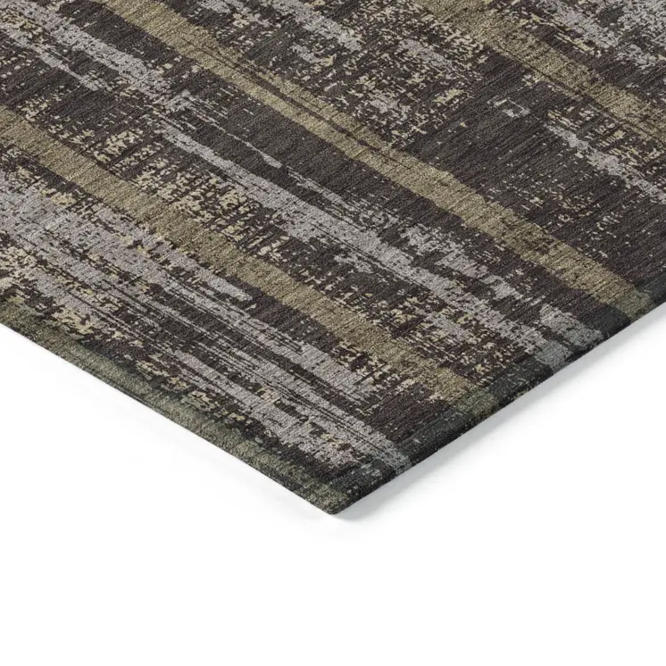 10' X 14' Chocolate And Beige Striped Washable Indoor Outdoor Area Rug