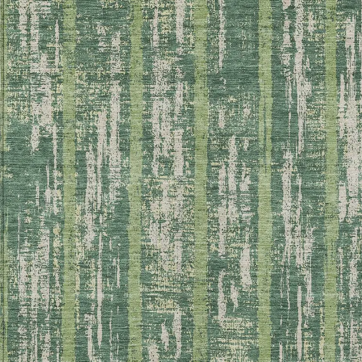 5' X 8' Green And Ivory Striped Washable Indoor Outdoor Area Rug