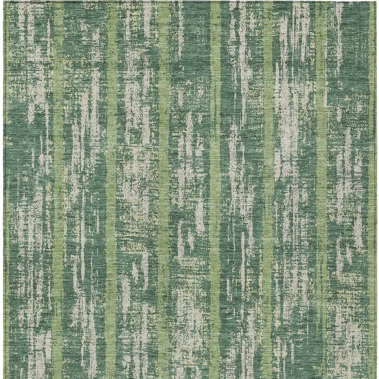 8' X 10' Green And Ivory Striped Washable Indoor Outdoor Area Rug