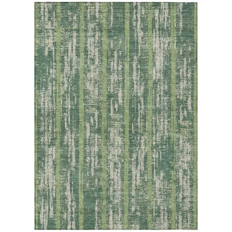 8' X 10' Green And Ivory Striped Washable Indoor Outdoor Area Rug