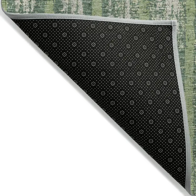 8' X 10' Green And Ivory Striped Washable Indoor Outdoor Area Rug