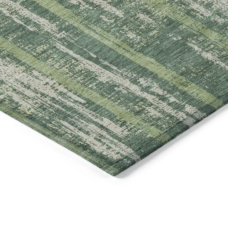 8' X 10' Green And Ivory Striped Washable Indoor Outdoor Area Rug