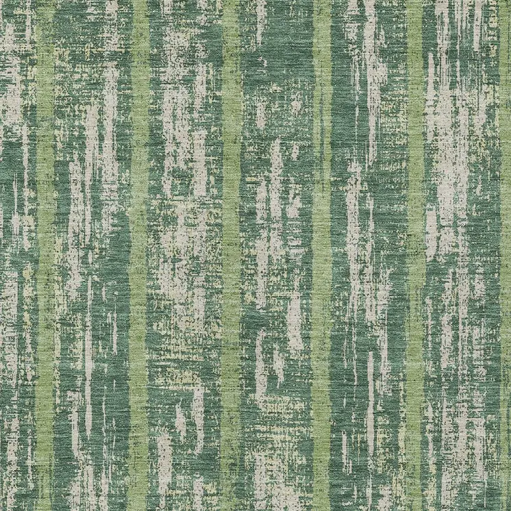 8' X 10' Green And Ivory Striped Washable Indoor Outdoor Area Rug