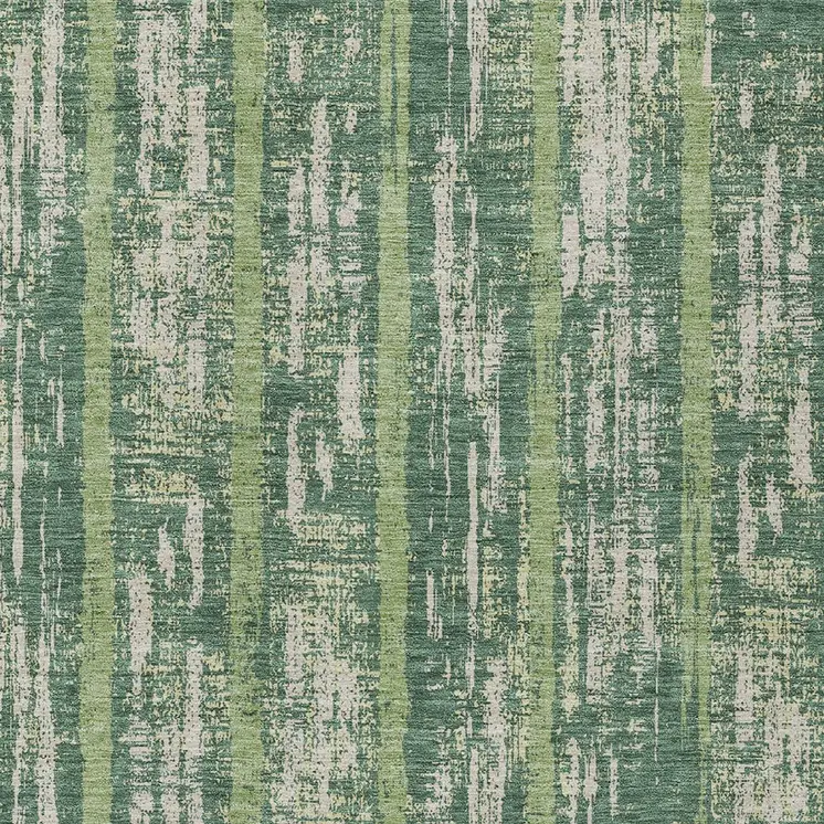 10' X 14' Green And Ivory Striped Washable Indoor Outdoor Area Rug