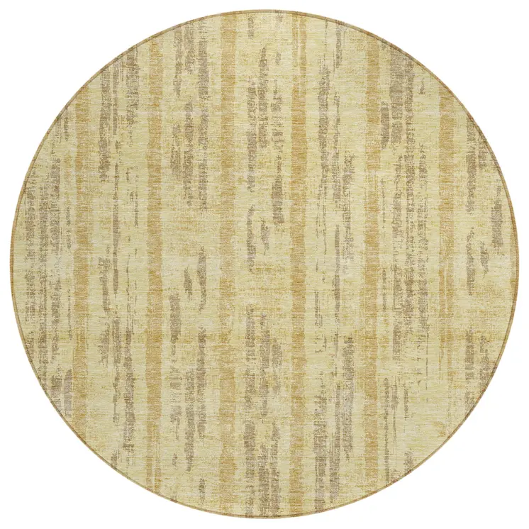 8' Gold And Brown Round Striped Washable Indoor Outdoor Area Rug