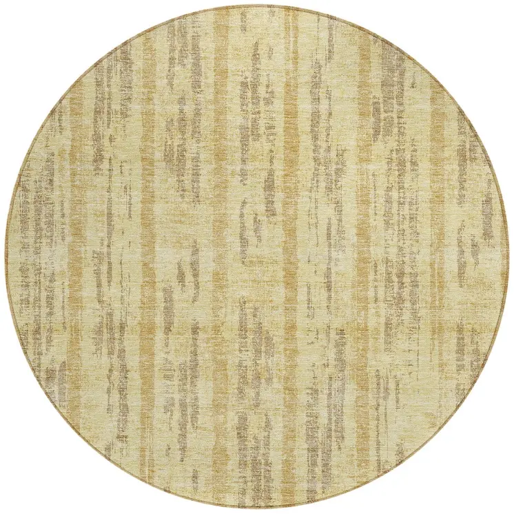 8' Gold And Brown Round Striped Washable Indoor Outdoor Area Rug