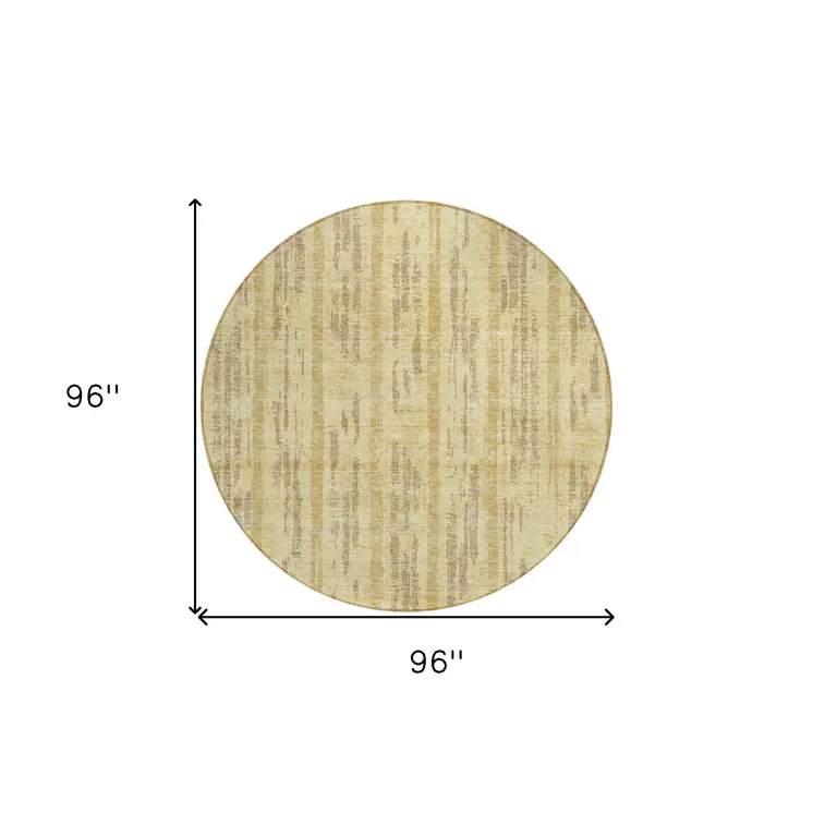 8' Gold And Brown Round Striped Washable Indoor Outdoor Area Rug