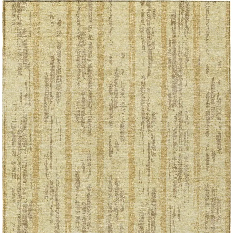 8' X 10' Gold And Brown Striped Washable Indoor Outdoor Area Rug