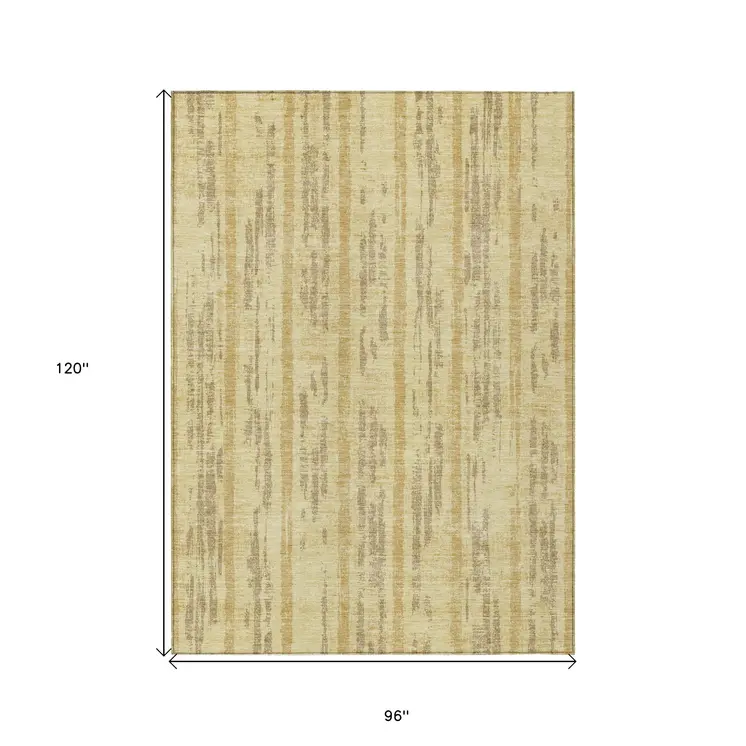 8' X 10' Gold And Brown Striped Washable Indoor Outdoor Area Rug