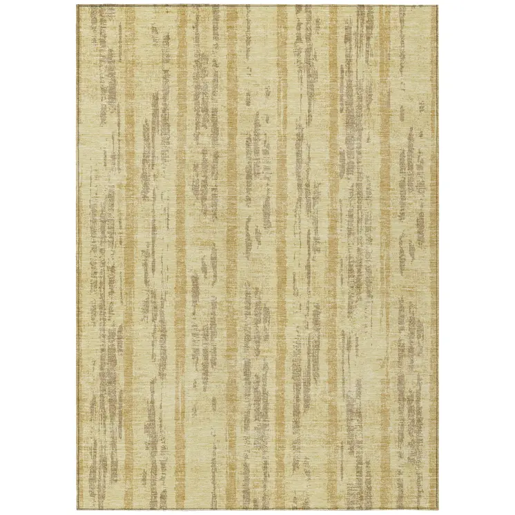 8' X 10' Gold And Brown Striped Washable Indoor Outdoor Area Rug