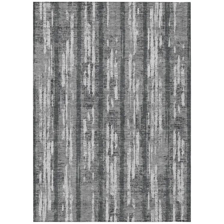 5' X 8' Gray And Ivory Striped Washable Indoor Outdoor Area Rug