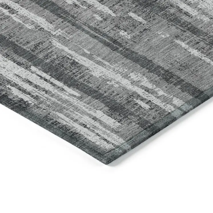 5' X 8' Gray And Ivory Striped Washable Indoor Outdoor Area Rug