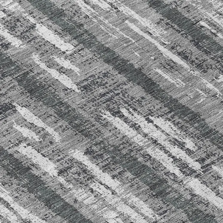 8' Gray And Ivory Round Striped Washable Indoor Outdoor Area Rug