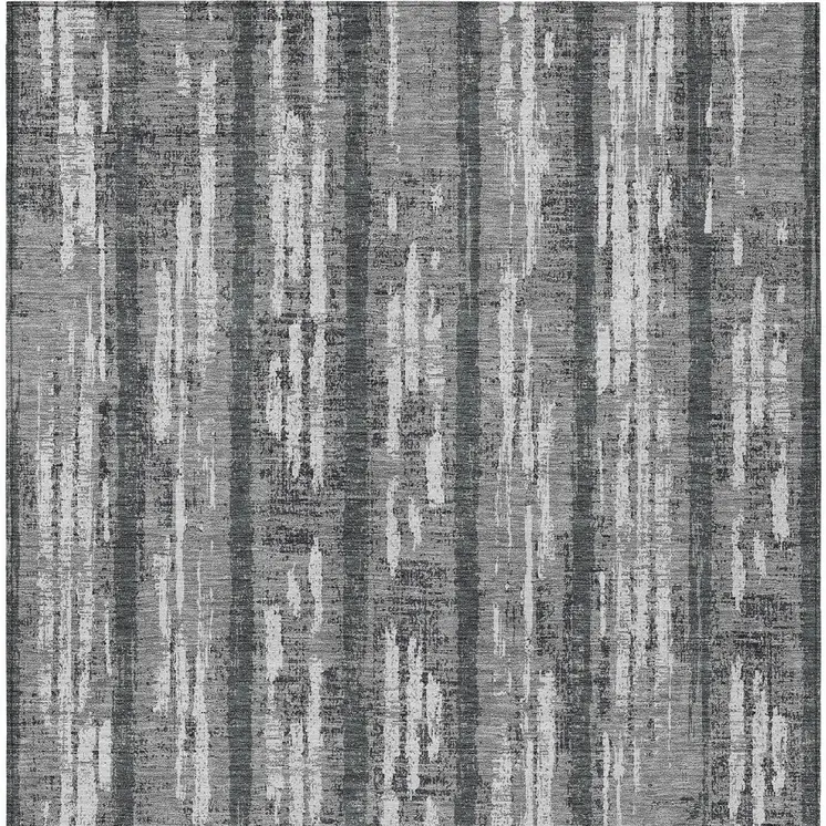 10' X 14' Gray And Ivory Striped Washable Indoor Outdoor Area Rug