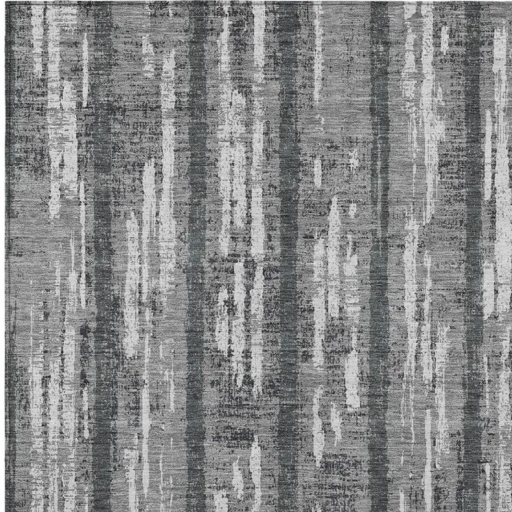 10' X 14' Gray And Ivory Striped Washable Indoor Outdoor Area Rug