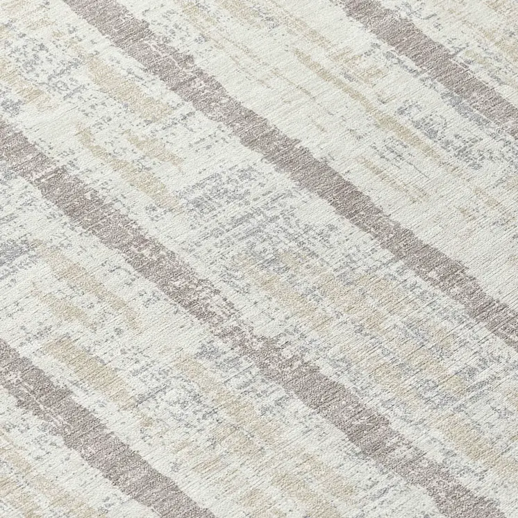 8' Ivory And Brown Round Striped Washable Indoor Outdoor Area Rug