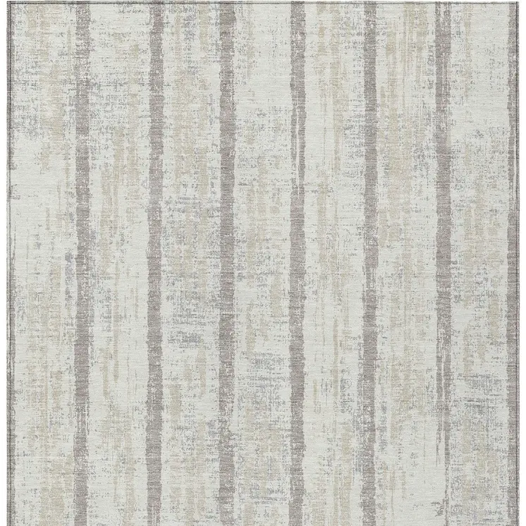8' X 10' Ivory And Brown Striped Washable Indoor Outdoor Area Rug