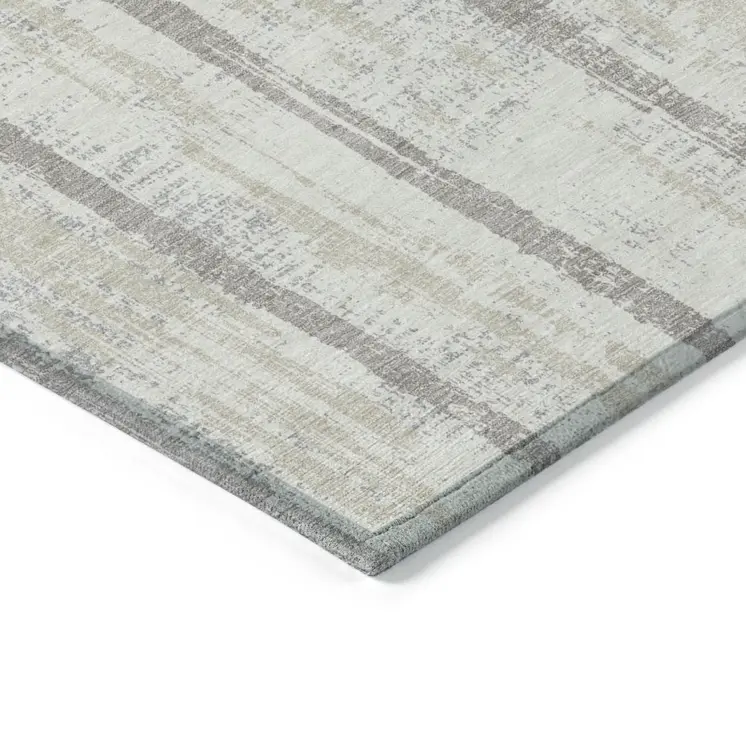 9' X 12' Ivory And Brown Striped Washable Indoor Outdoor Area Rug