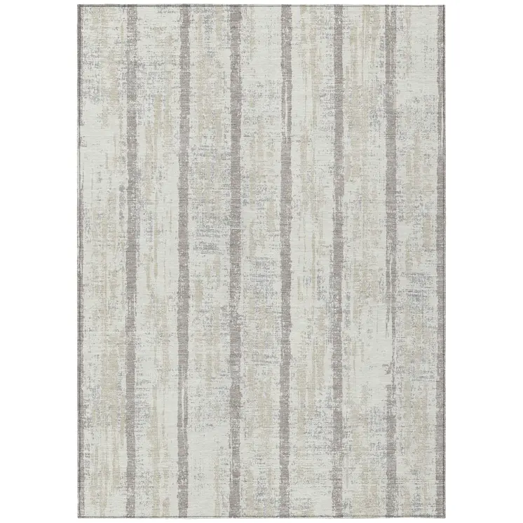 10' X 14' Ivory And Brown Striped Washable Indoor Outdoor Area Rug