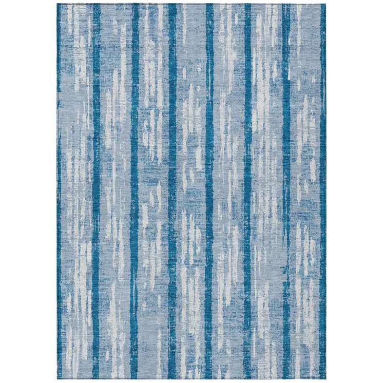 3' X 5' Navy Blue And Ivory Striped Washable Indoor Outdoor Area Rug
