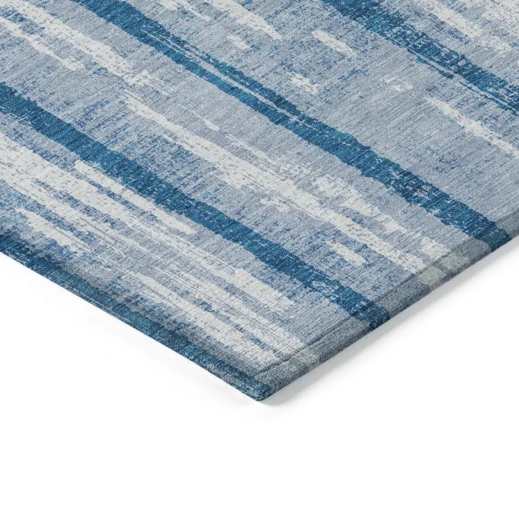 3' X 5' Navy Blue And Ivory Striped Washable Indoor Outdoor Area Rug