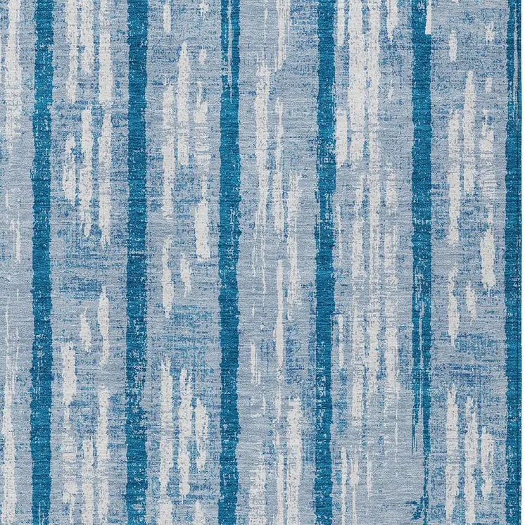 3' X 5' Navy Blue And Ivory Striped Washable Indoor Outdoor Area Rug