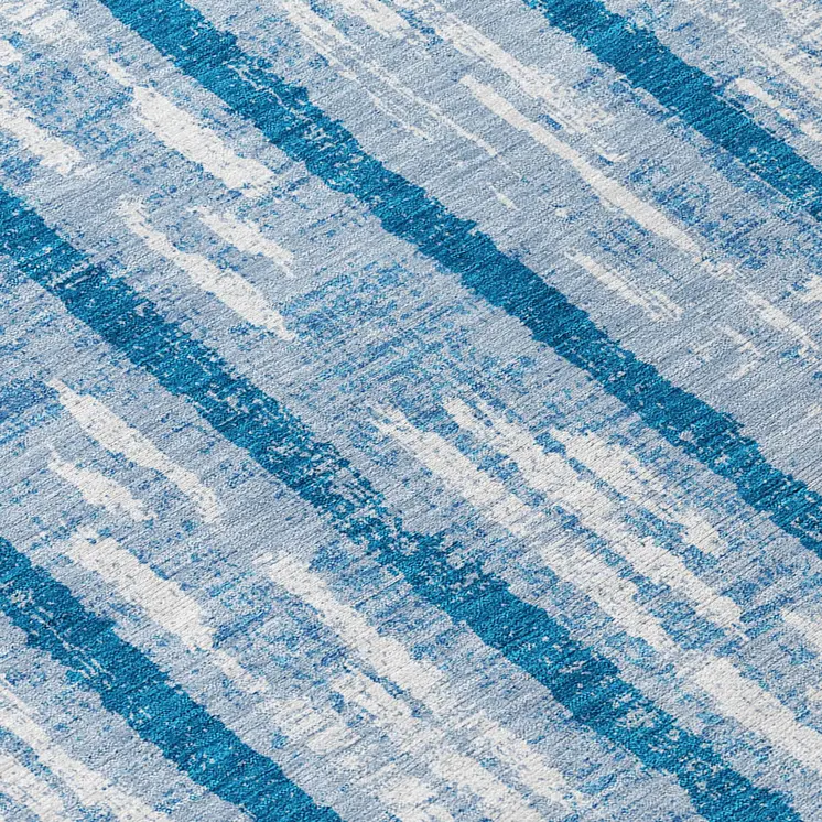 8' Navy Blue And Ivory Round Striped Washable Indoor Outdoor Area Rug