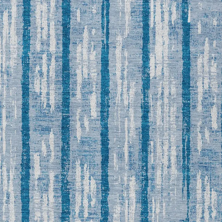 8' X 10' Navy Blue And Ivory Striped Washable Indoor Outdoor Area Rug