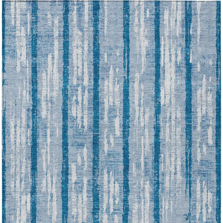 9' X 12' Navy Blue And Ivory Striped Washable Indoor Outdoor Area Rug