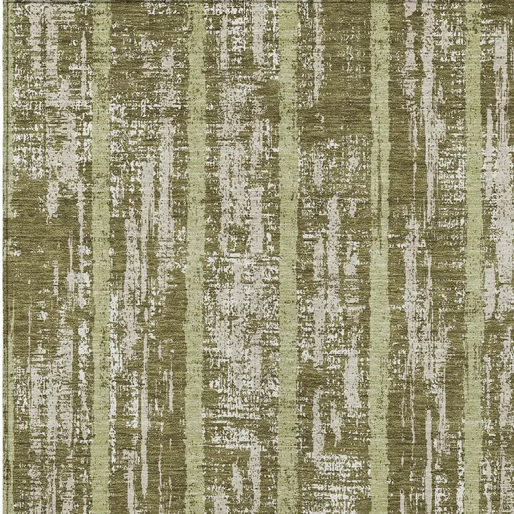 3' X 5' Olive Green Dark Green And Beige Striped Washable Indoor Outdoor Area Rug