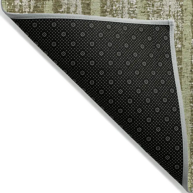 5' X 8' Olive Green Dark Green And Beige Striped Washable Indoor Outdoor Area Rug